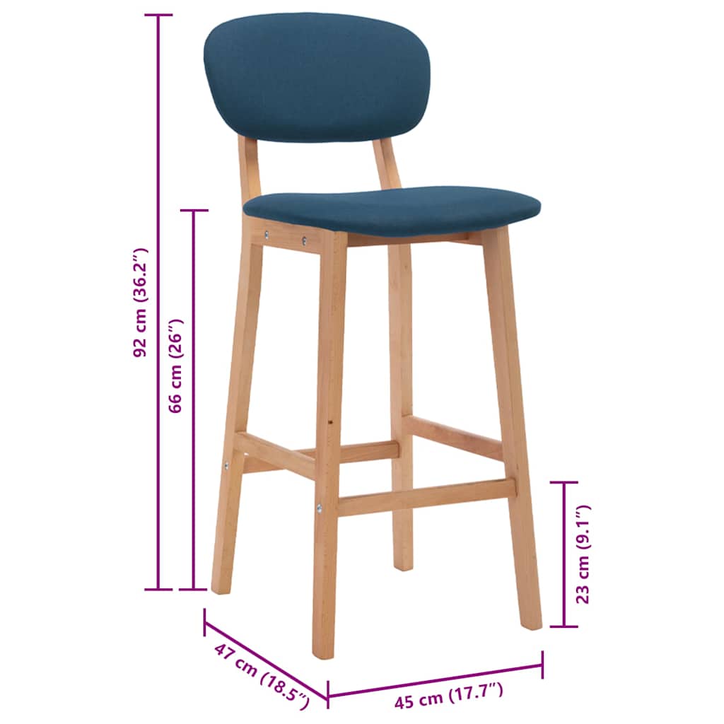 Bar stools, 2 pcs, blue, fabric