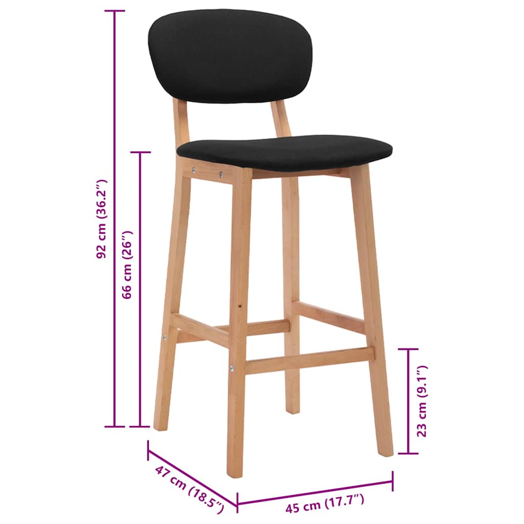 Bar stools, 2 pcs, black, fabric