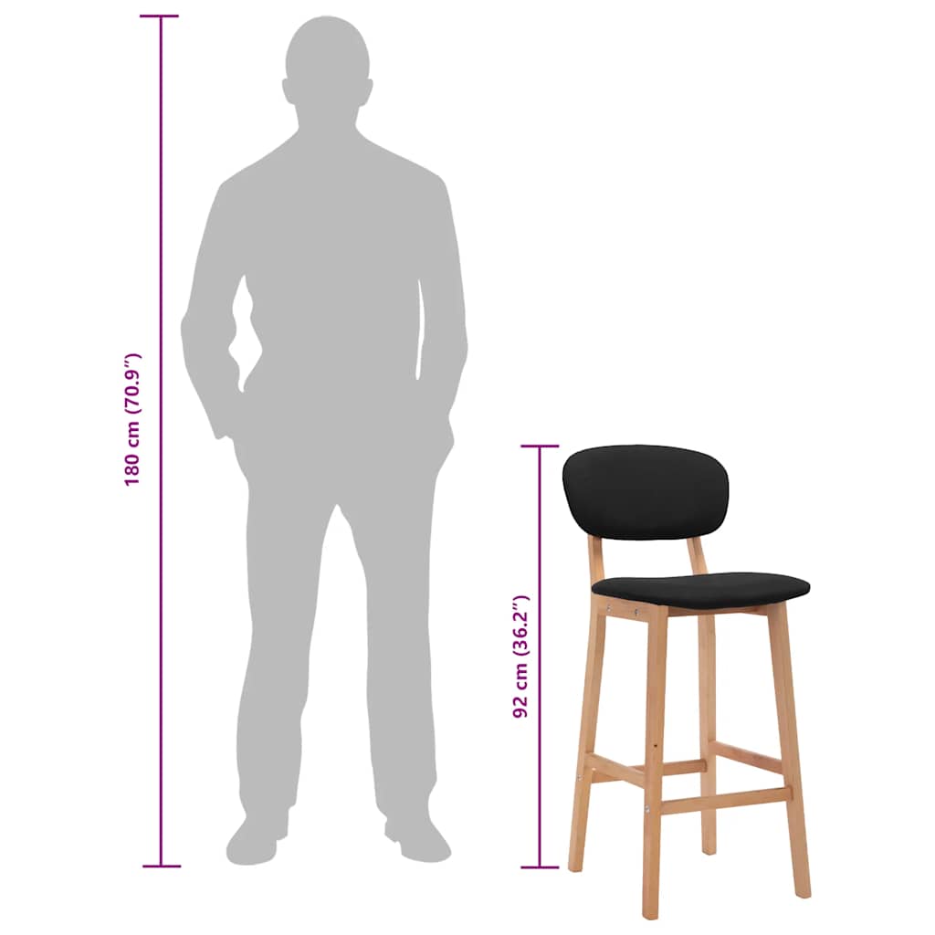 Bar stools, 2 pcs, black, fabric