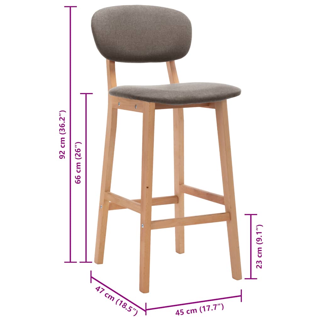 Bar stools, 2 pcs, taupe, fabric