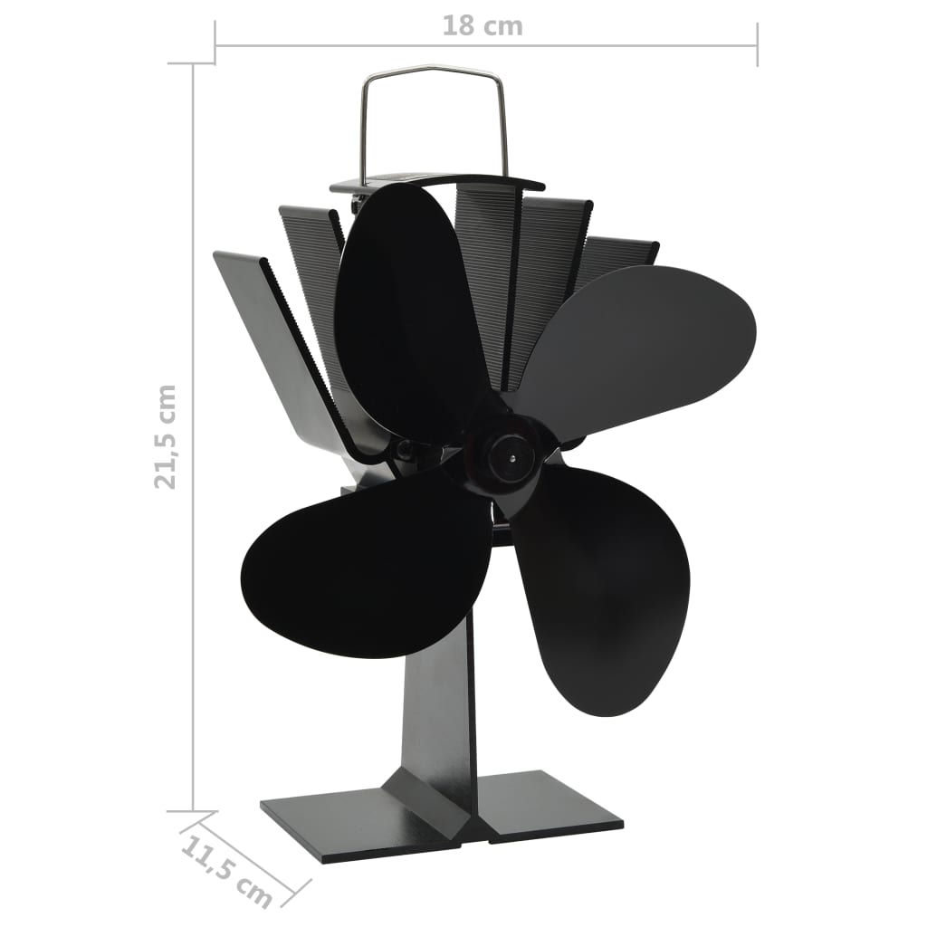 Heat powered stove fan, black, 4 blades