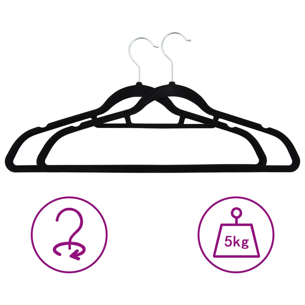 Set of hangers, 50 pcs., black, non-slip velvet