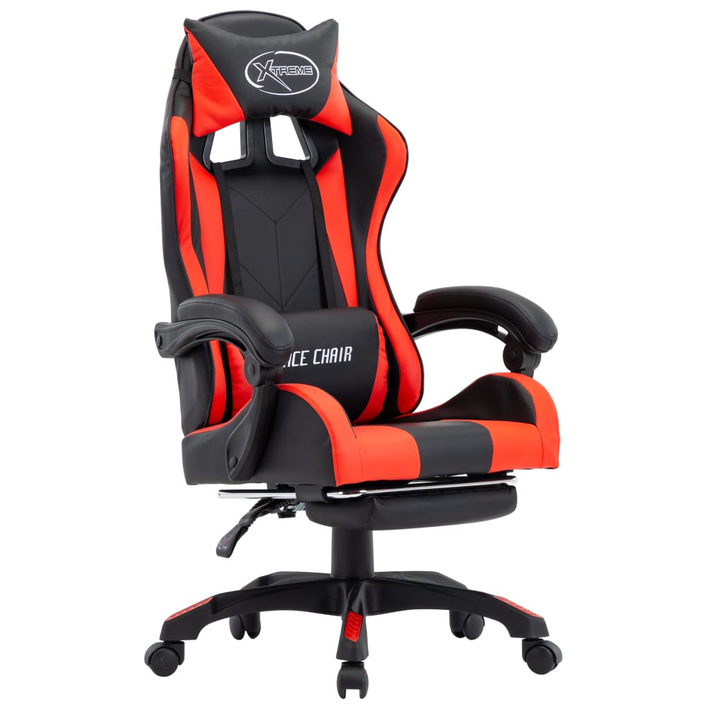 Gaming chair with footrest, red and black, artificial leather
