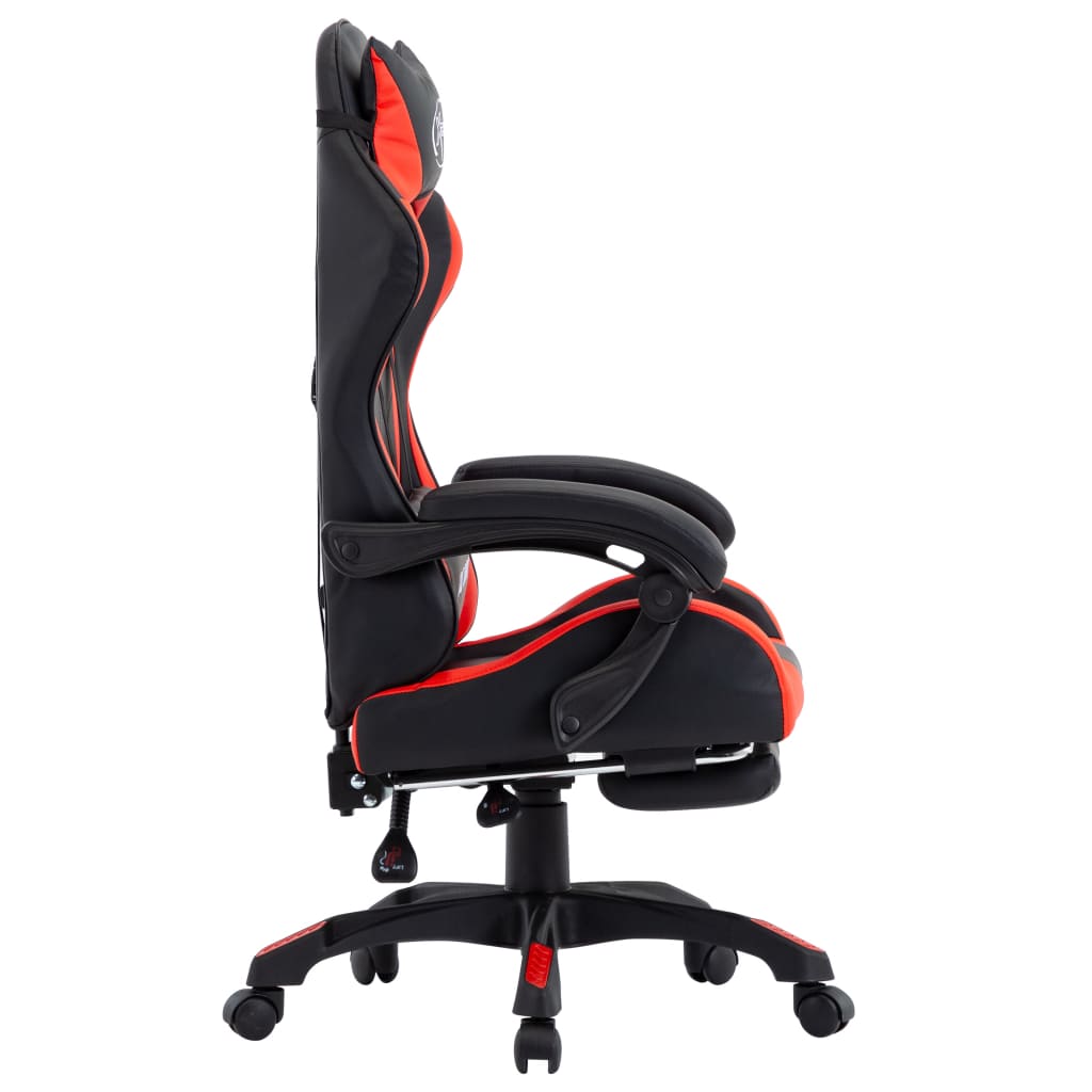 Gaming chair with footrest, red and black, artificial leather