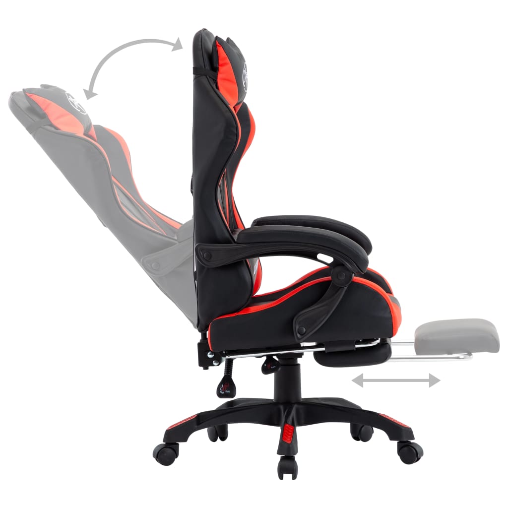 Gaming chair with footrest, red and black, artificial leather