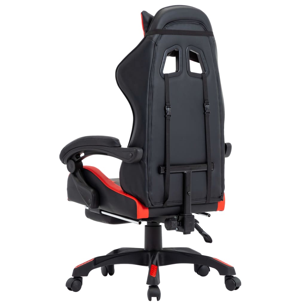 Gaming chair with footrest, red and black, artificial leather