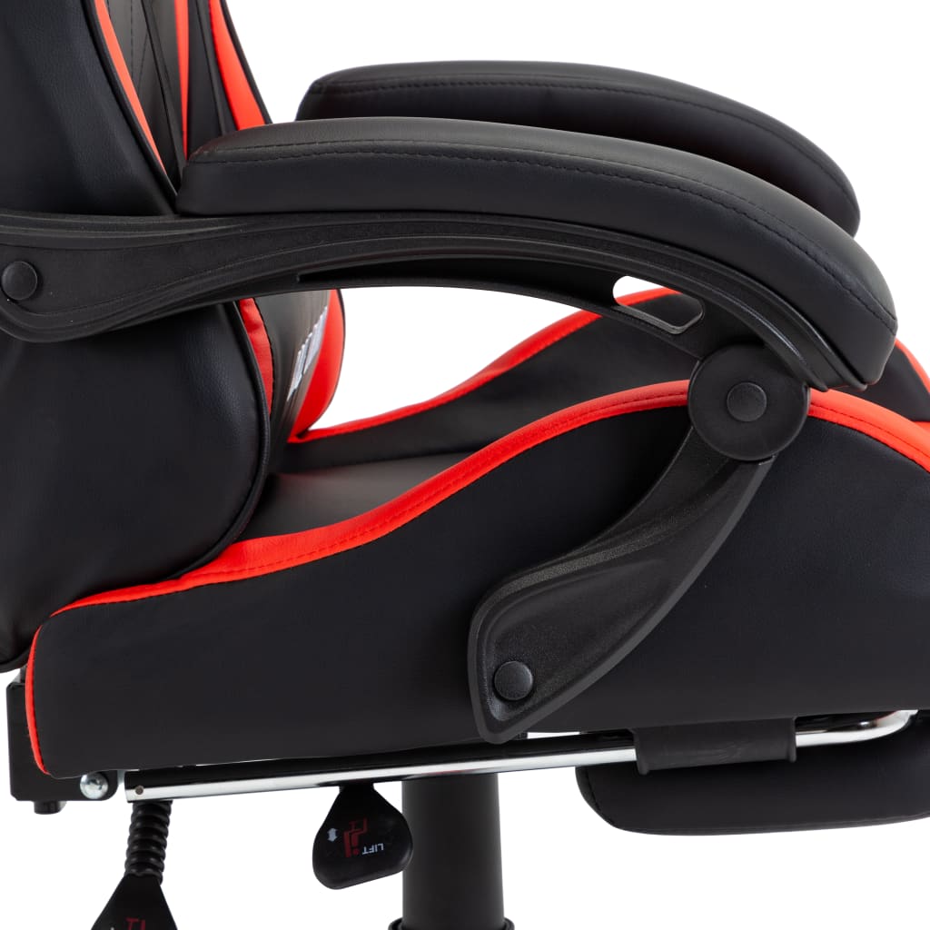 Gaming chair with footrest, red and black, artificial leather