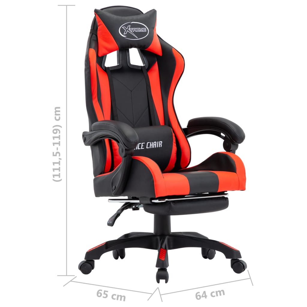 Gaming chair with footrest, red and black, artificial leather