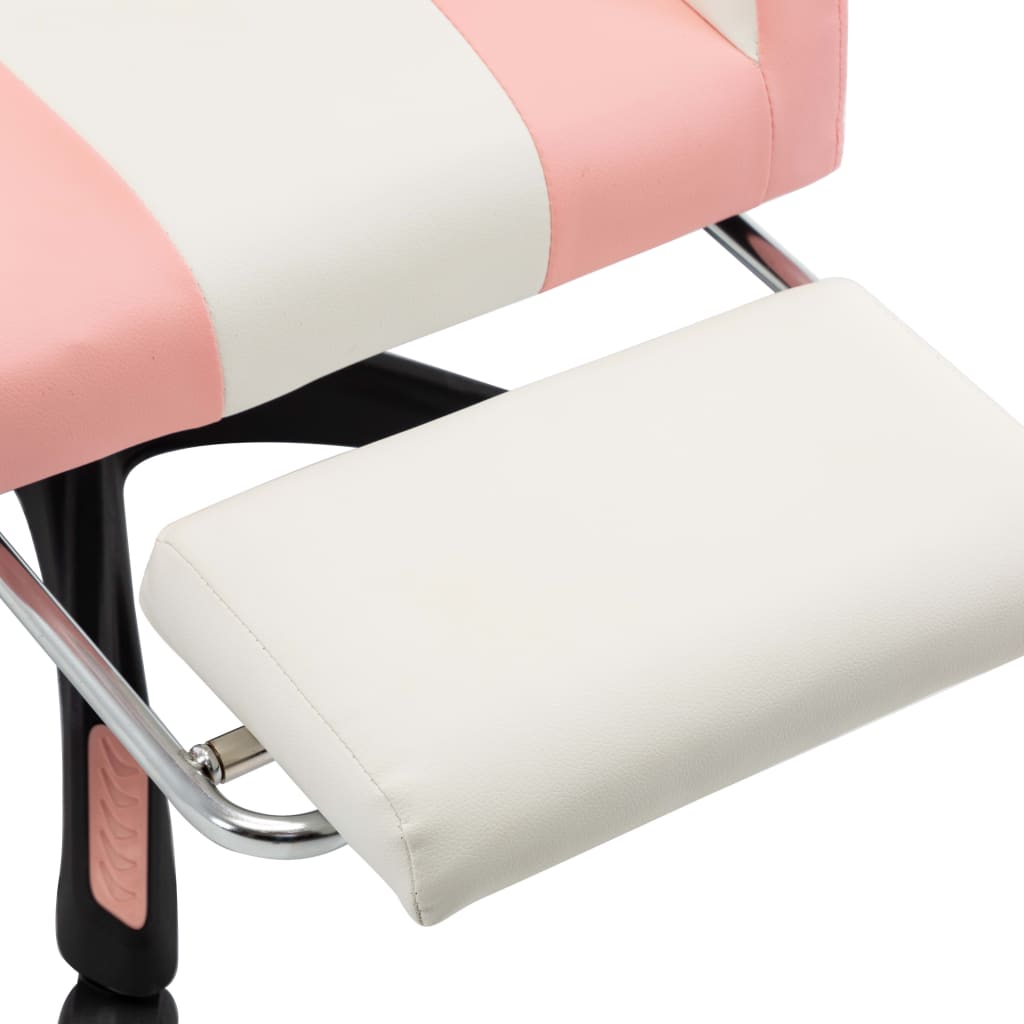 Gaming Chair with Footrest, Pink and White, Faux Leather