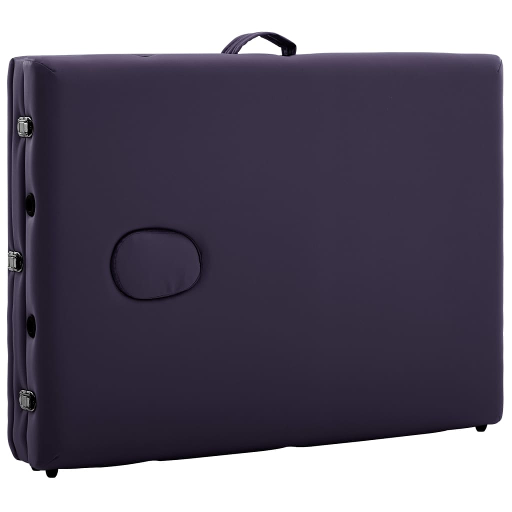 Folding massage table, purple, wood, 3-zone