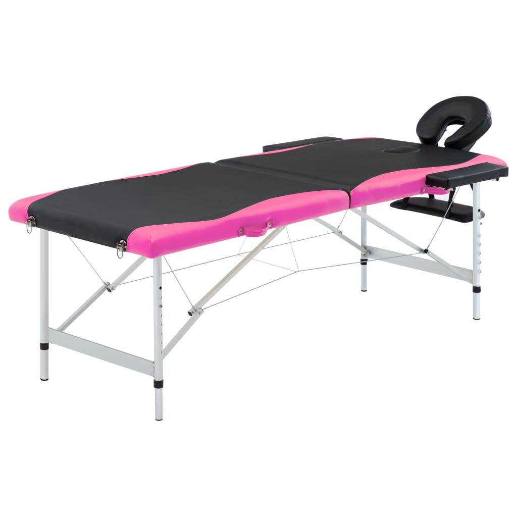 Foldable massage table, black/pink, aluminum, 2-zone