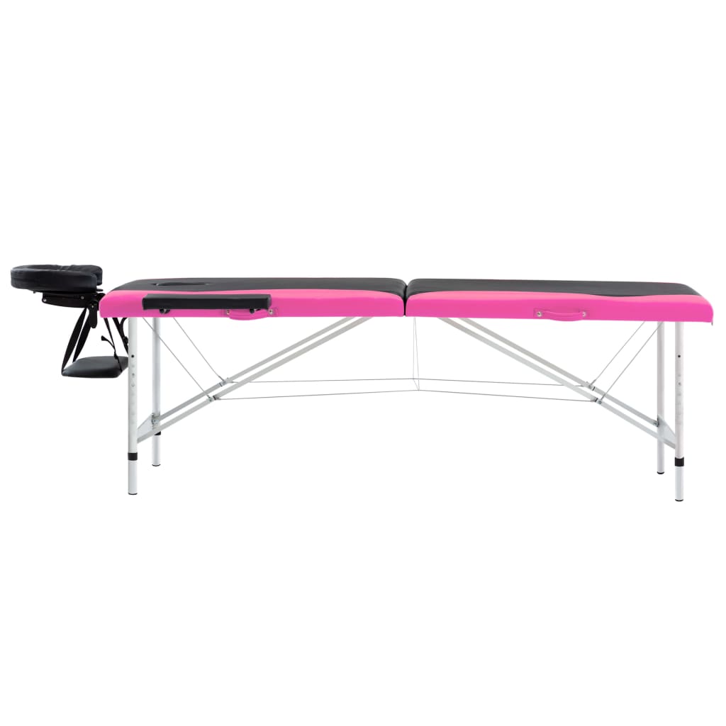 Foldable massage table, black/pink, aluminum, 2-zone