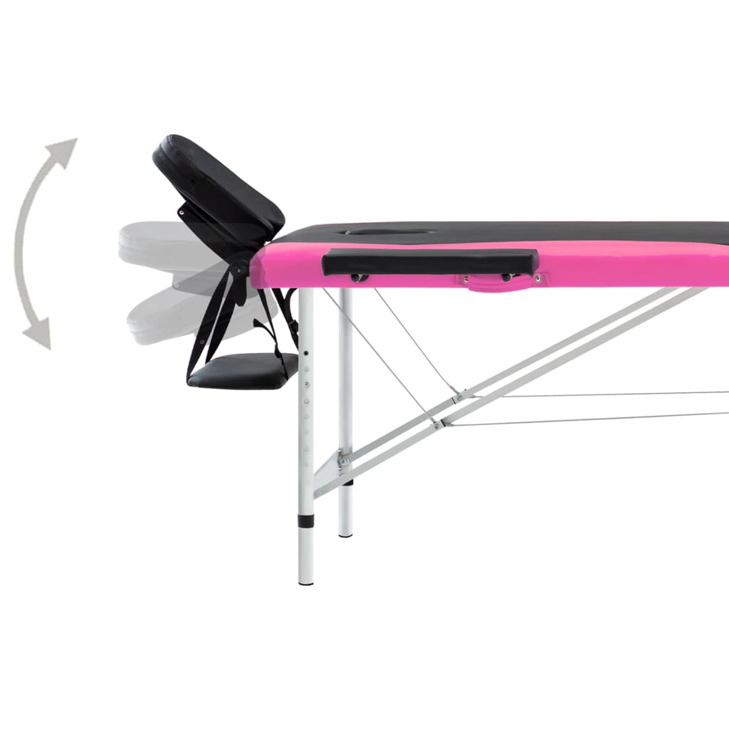 Foldable massage table, black/pink, aluminum, 2-zone