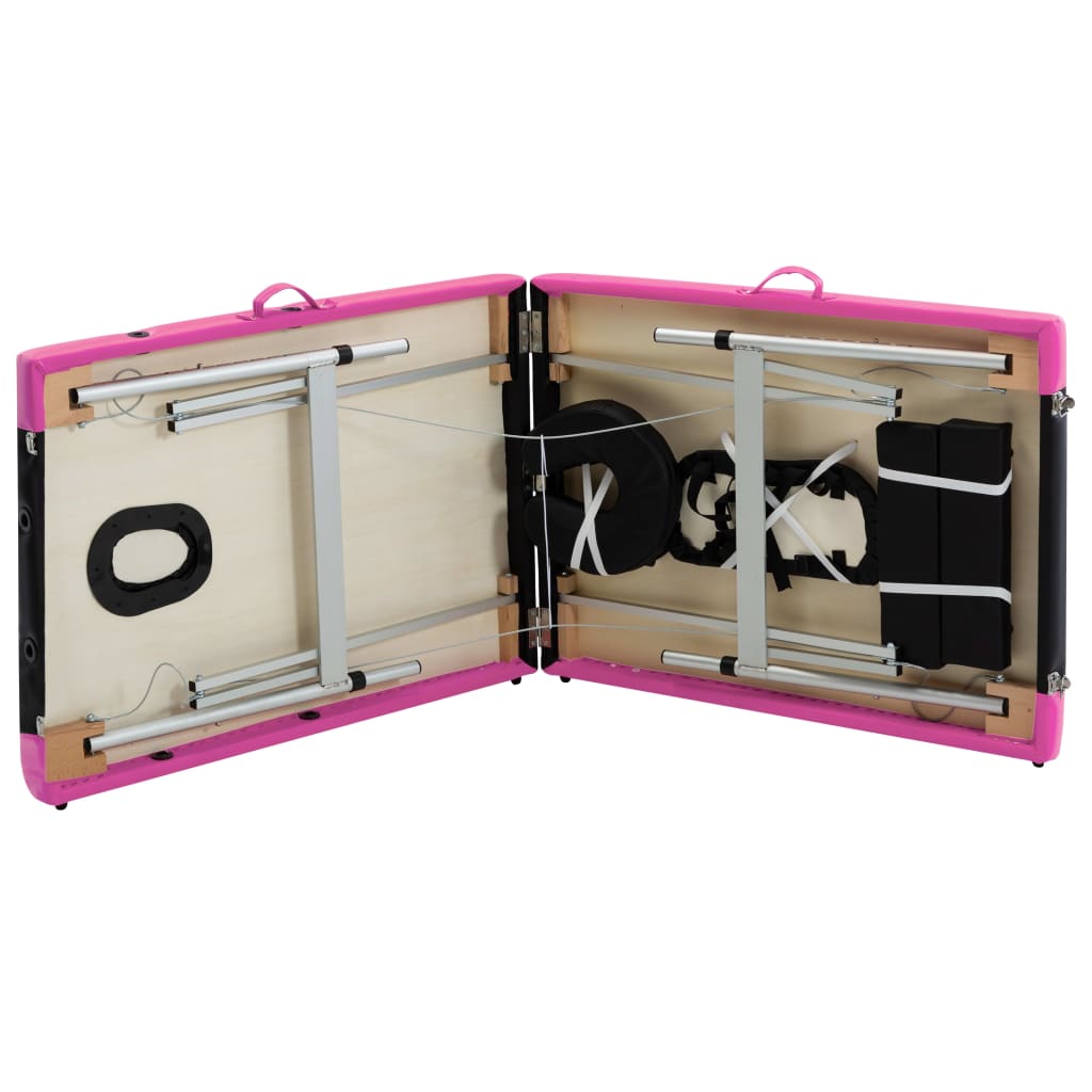 Foldable massage table, black/pink, aluminum, 2-zone