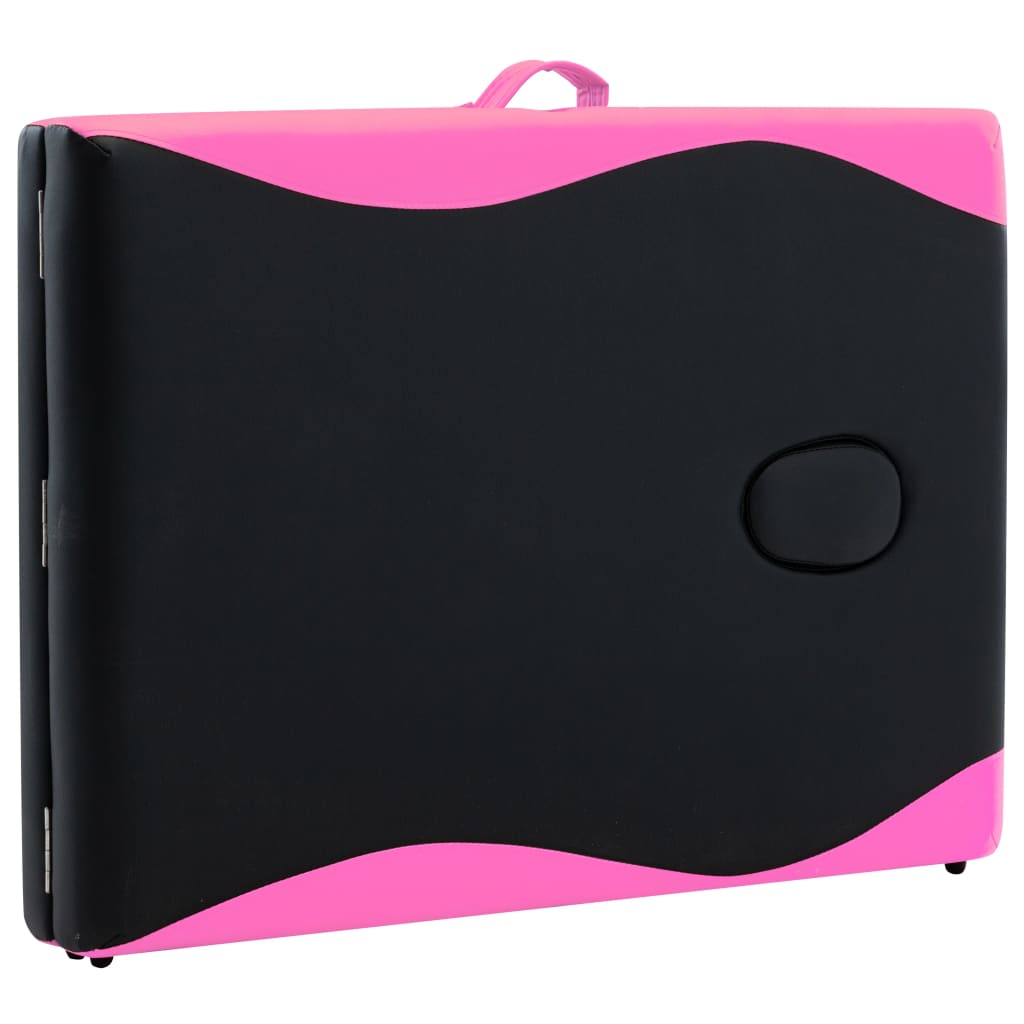 Foldable massage table, black/pink, aluminum, 2-zone