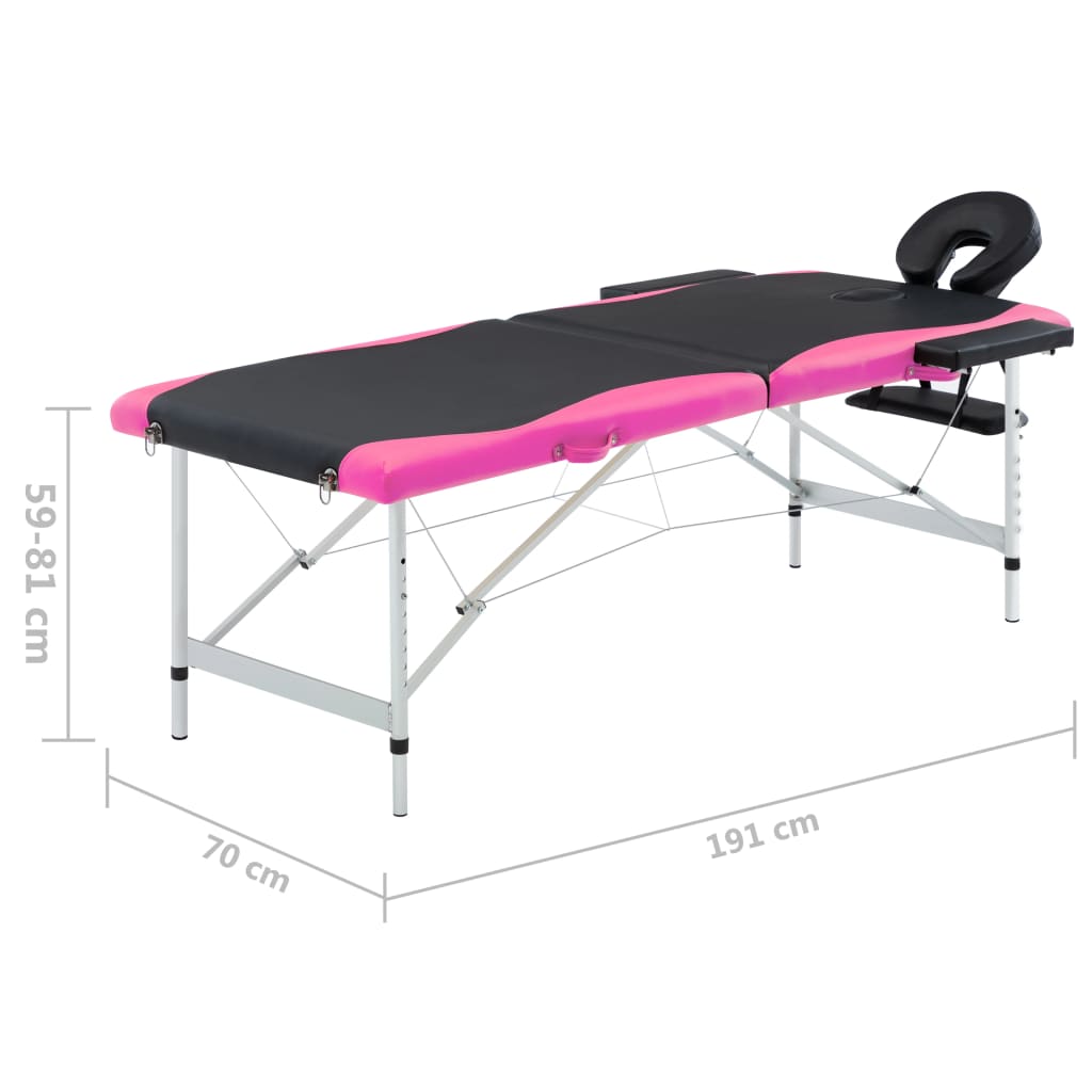 Foldable massage table, black/pink, aluminum, 2-zone