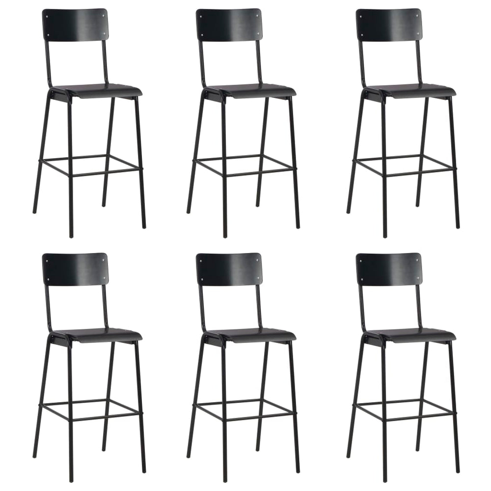 Bar stools, 6 pcs, black, plywood and steel (3x280081)