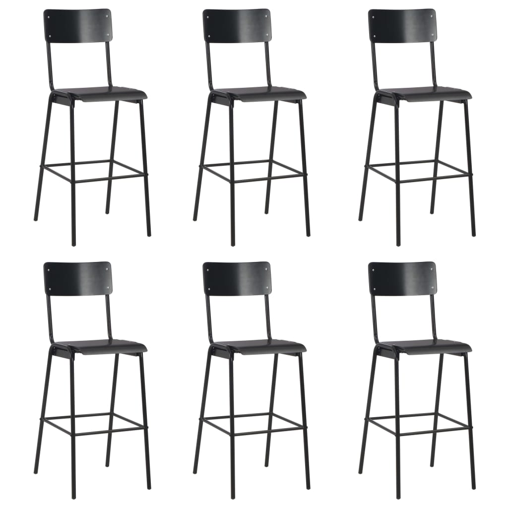 Baro taburetės, 6vnt., juodos, fanera ir plienas (3x280081)