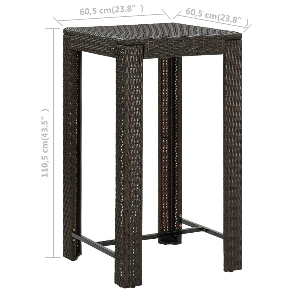 Sodo baro staliukas, rudas, 60,5x60,5x110,5cm, poliratanas
