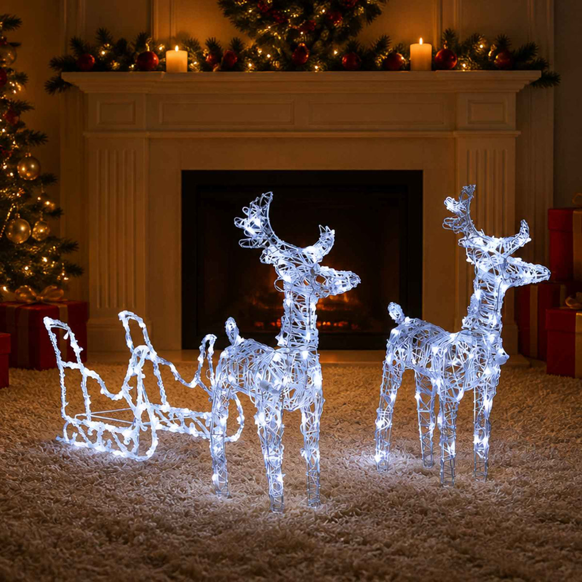 Kalėdų dekoracija elniai ir rogės MAGIC, akrilas, 160 LED lempučių