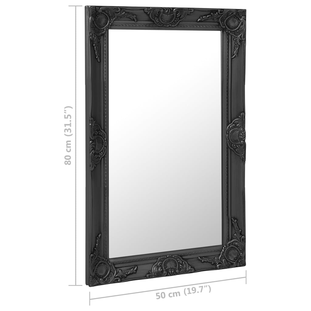 Sienas spogulis, melns, 50x80 cm, baroka stils