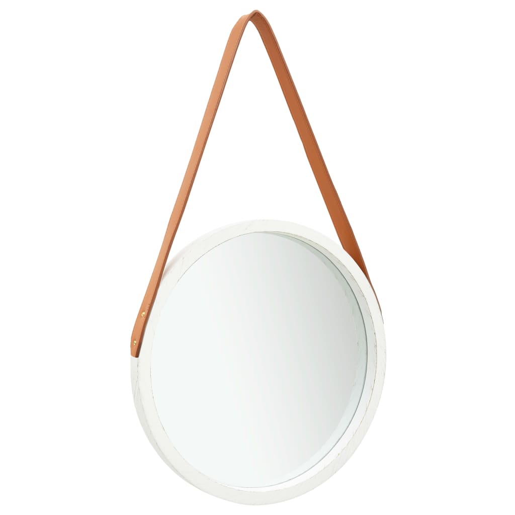 Sienas spogulis ar siksnu, balts, 40cm