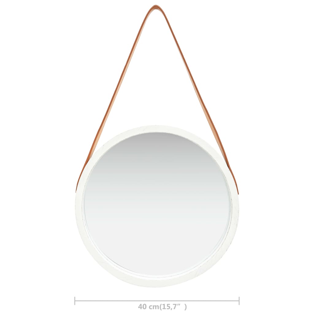 Sienas spogulis ar siksnu, balts, 40cm