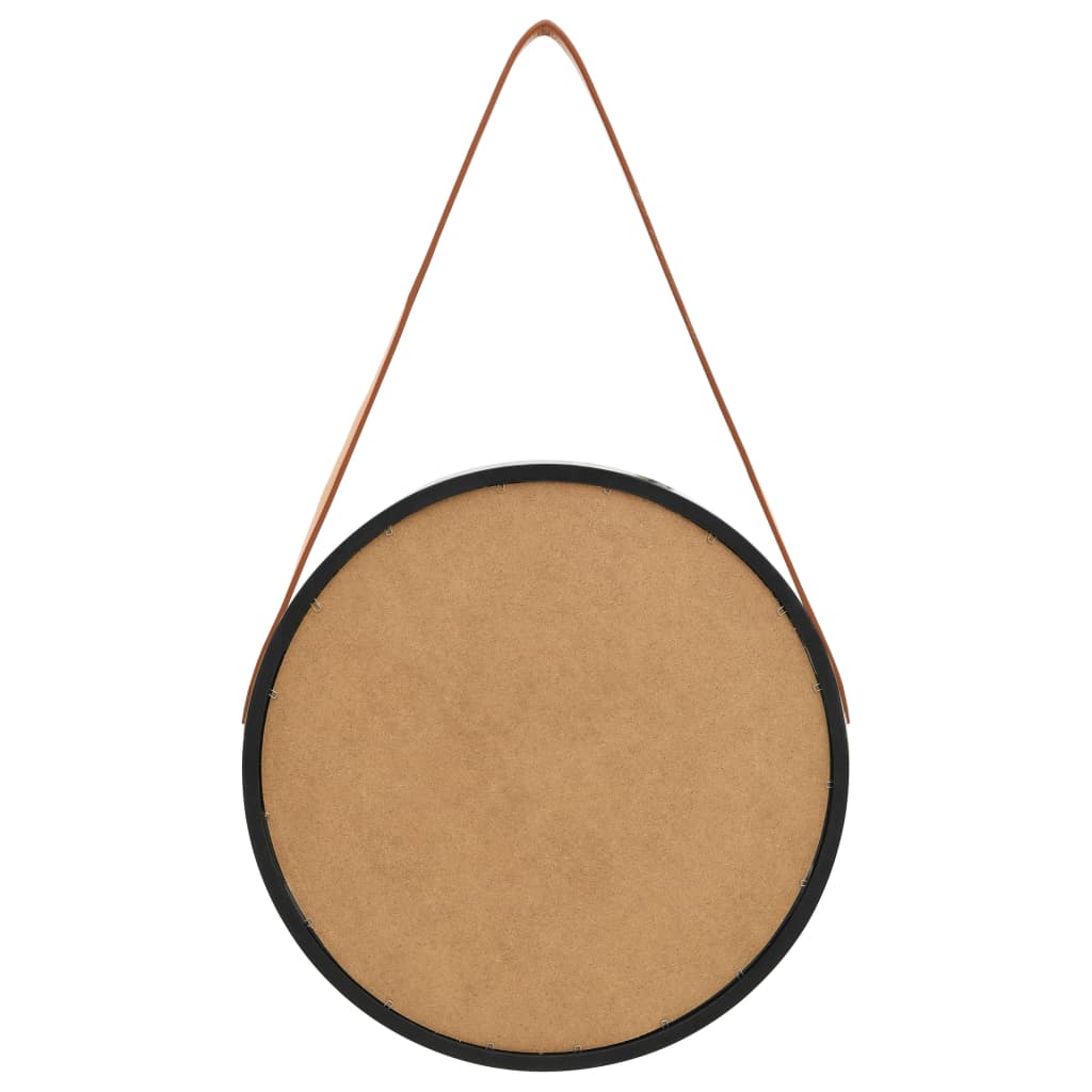 Wall mirror with strap, black, 40cm
