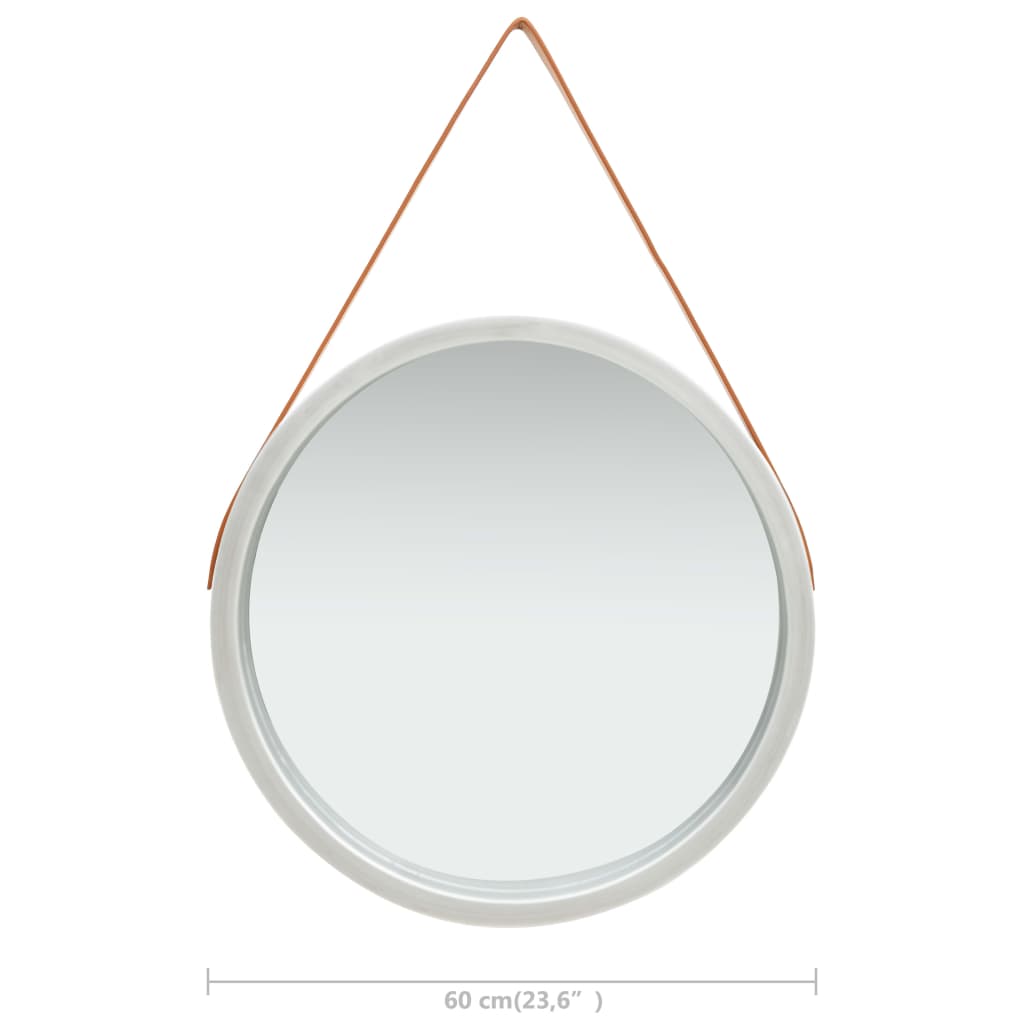 Piekaramais sienas spogulis ar siksnu, sudraba krāsā, 60cm