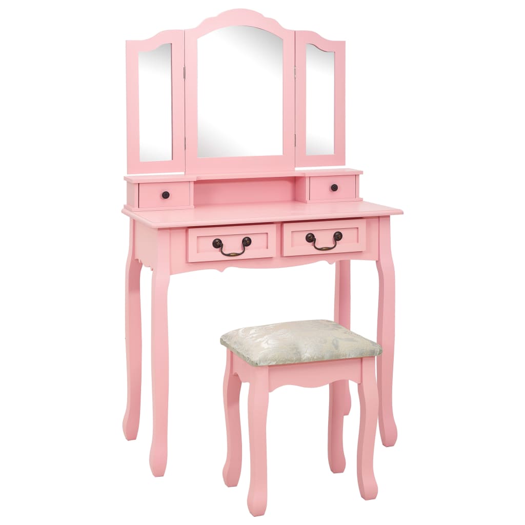 Vanity Table Set, Pink, 80x69x141cm, Paulownia
