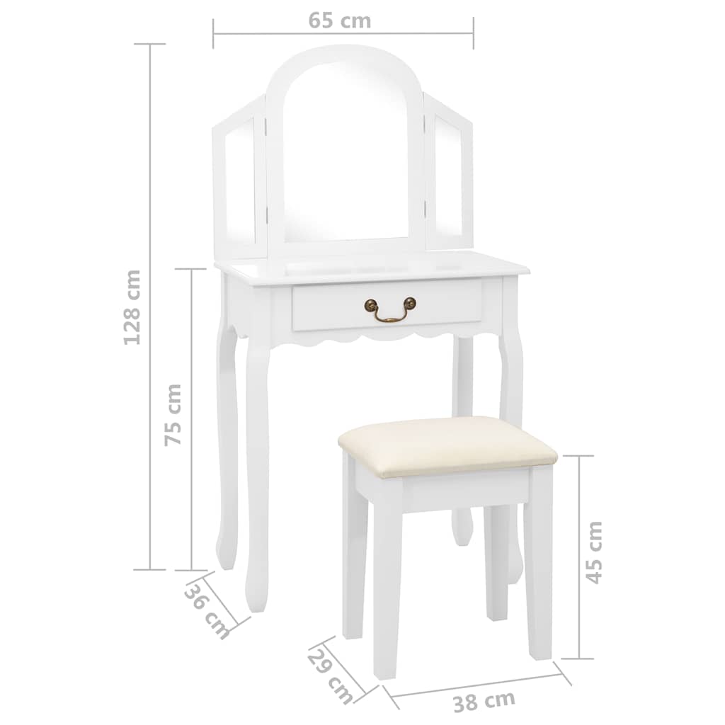Kosmetinis staliukas, baltas, 65x36x128cm, paulovnija ir MDF