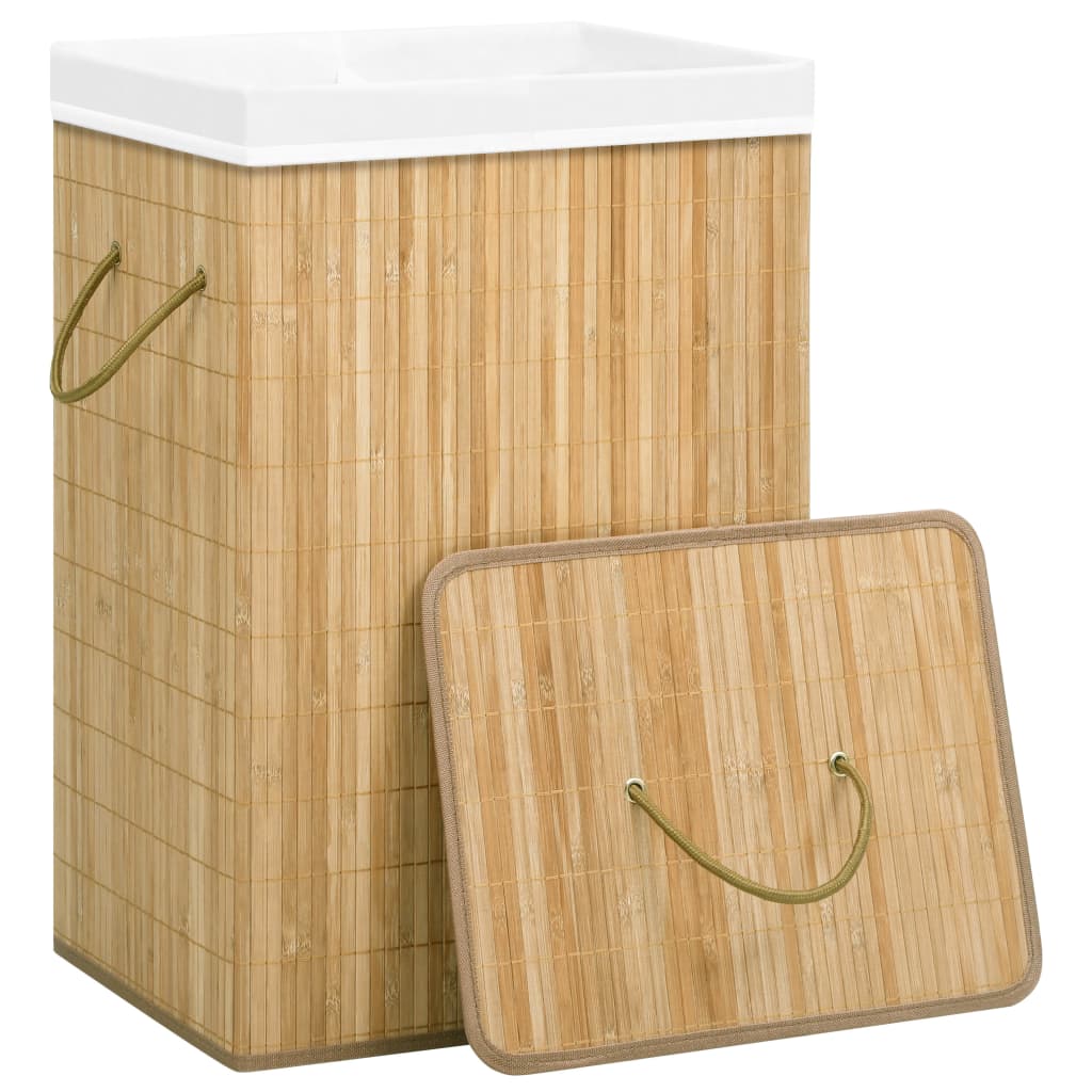 Laundry basket with 2 compartments, bamboo, 72l