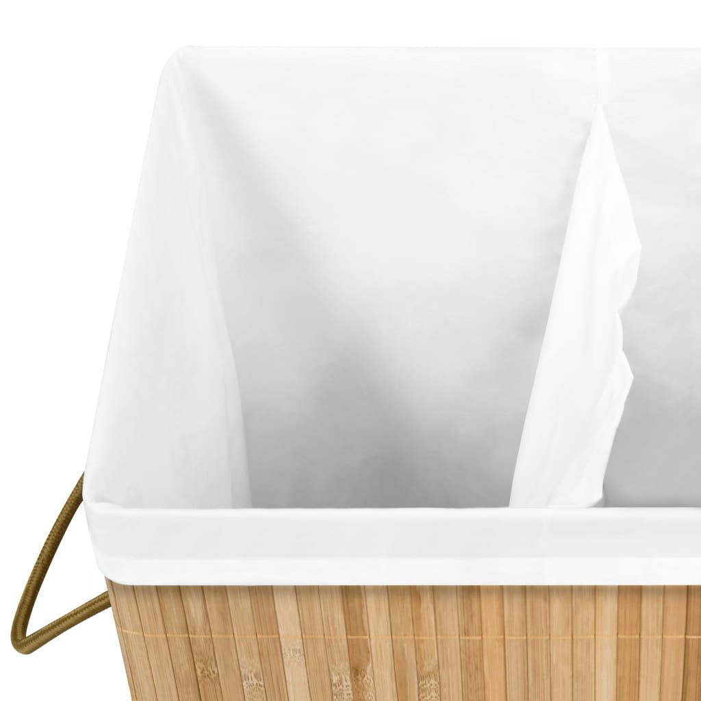 Laundry basket with 2 compartments, bamboo, 72l
