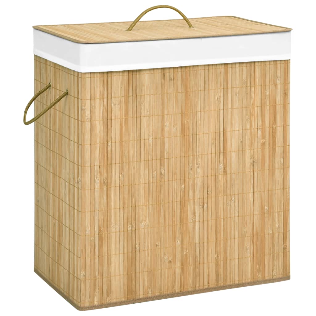 Laundry hamper with 2 compartments, bamboo, 100l
