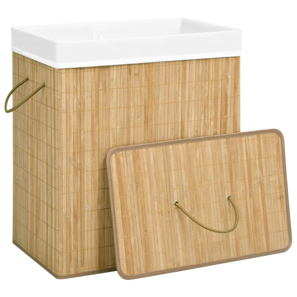 Laundry hamper with 2 compartments, bamboo, 100l