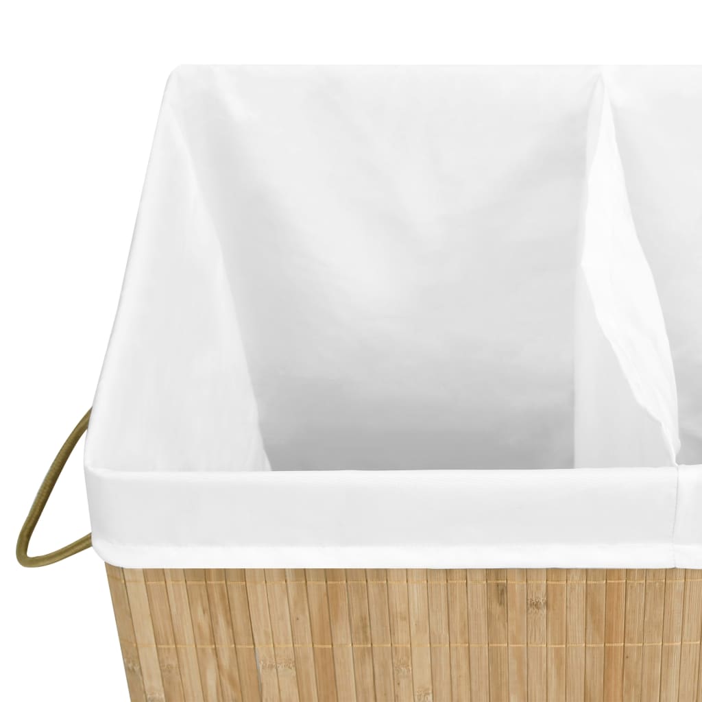 Laundry hamper with 2 compartments, bamboo, 100l