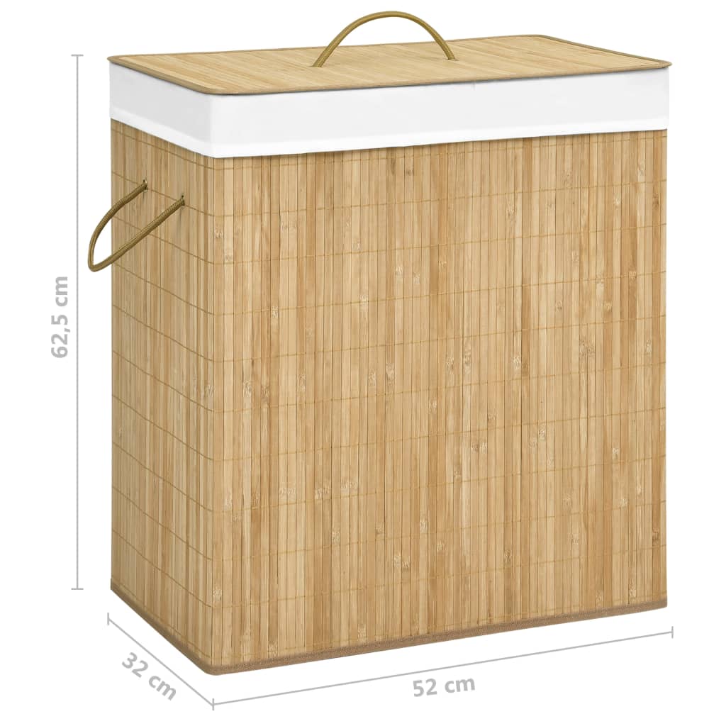 Laundry hamper with 2 compartments, bamboo, 100l
