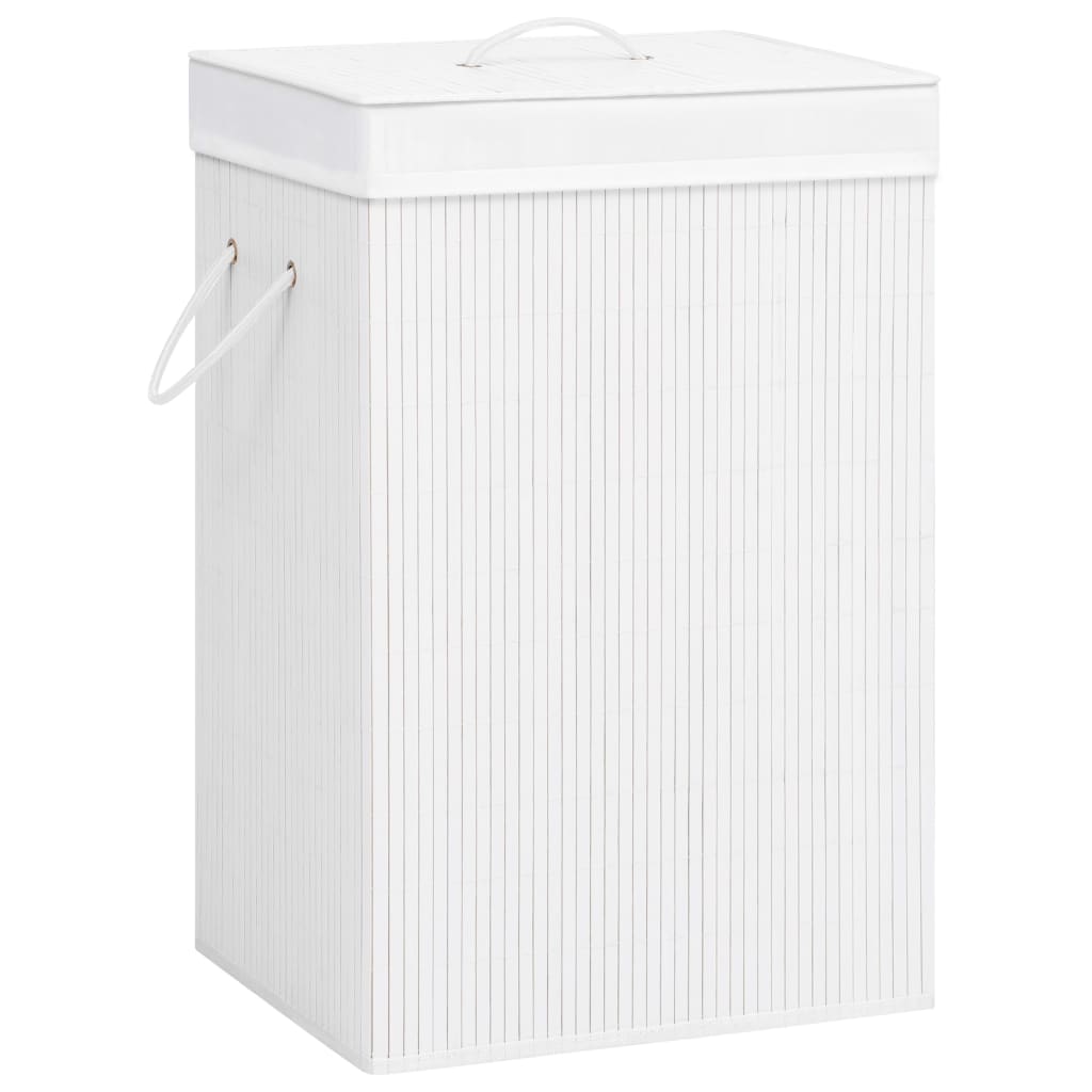 Veļas grozs ar 2 nodalījumiem, balts, bambuss, 72 l