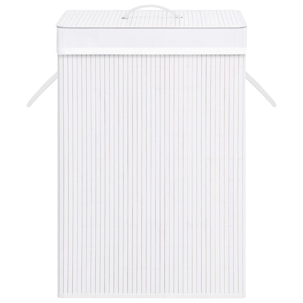 Veļas grozs ar 2 nodalījumiem, balts, bambuss, 72 l