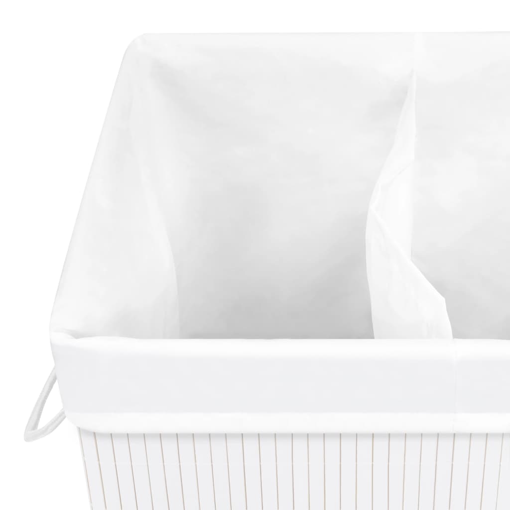 Veļas grozs ar 2 nodalījumiem, balts, bambuss, 72 l