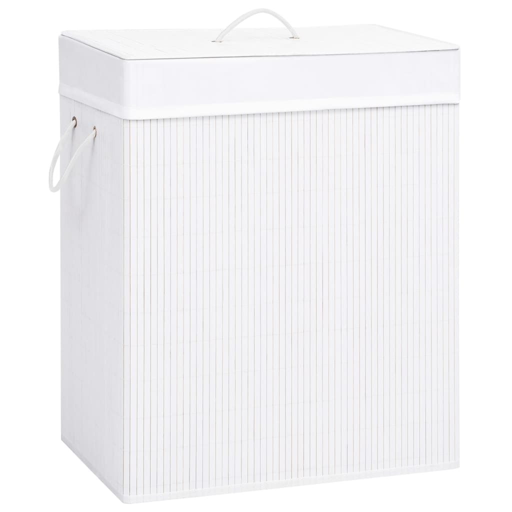 Veļas grozs ar 2 nodalījumiem, balts, bambuss, 100 l