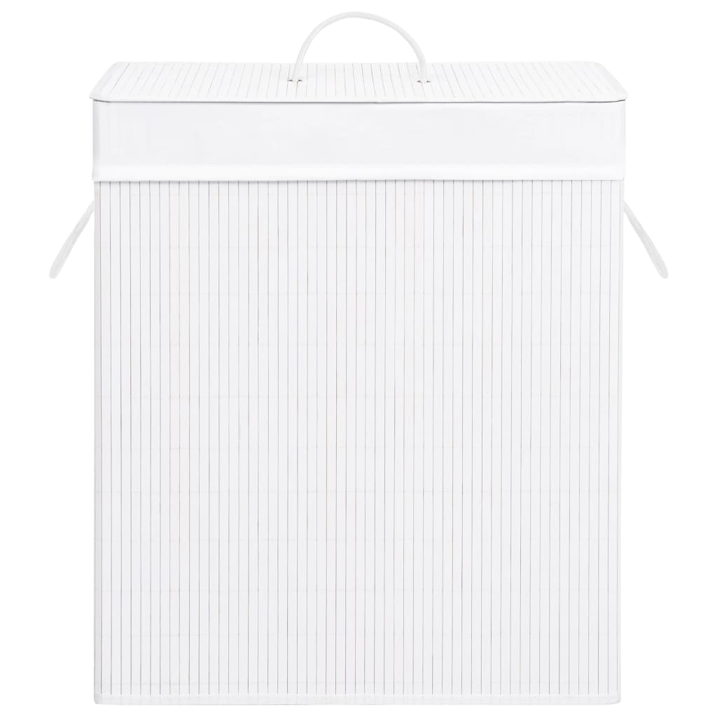 Veļas grozs ar 2 nodalījumiem, balts, bambuss, 100 l