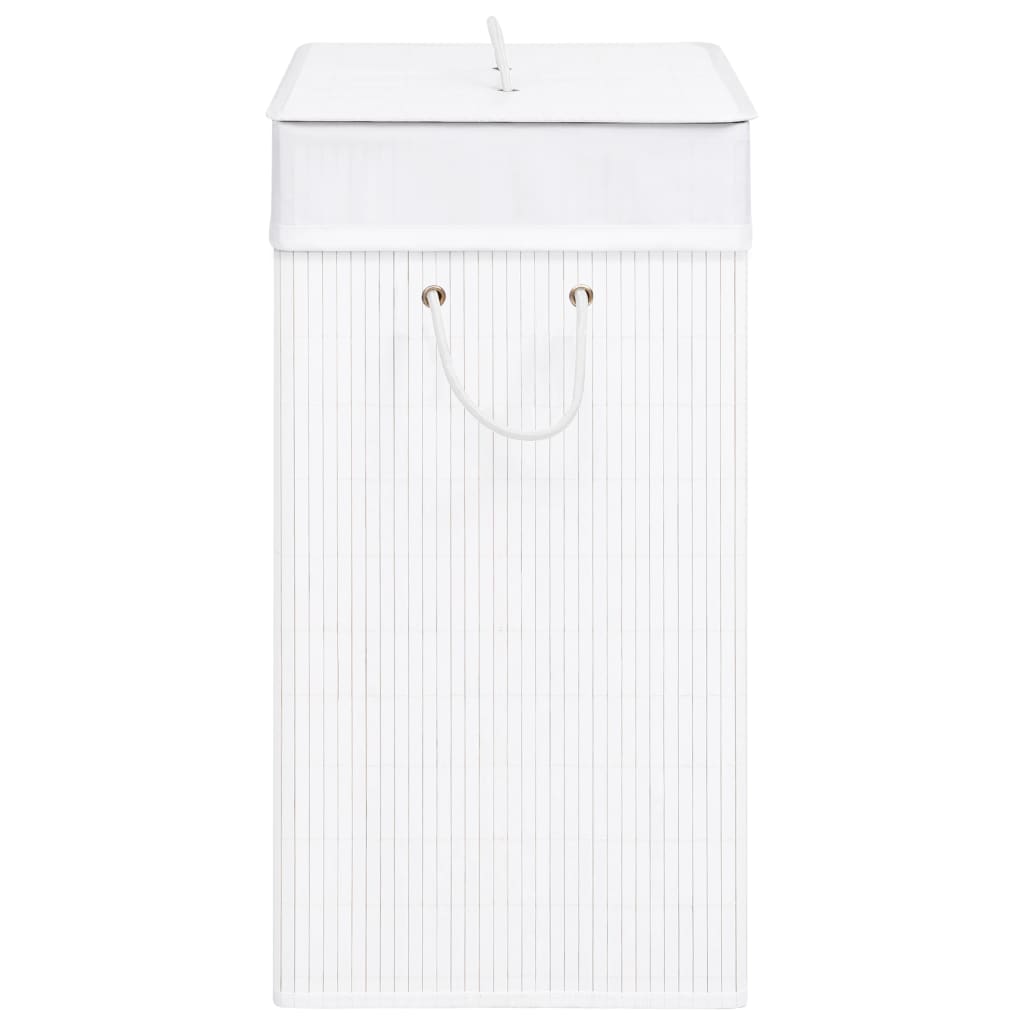 Veļas grozs ar 2 nodalījumiem, balts, bambuss, 100 l