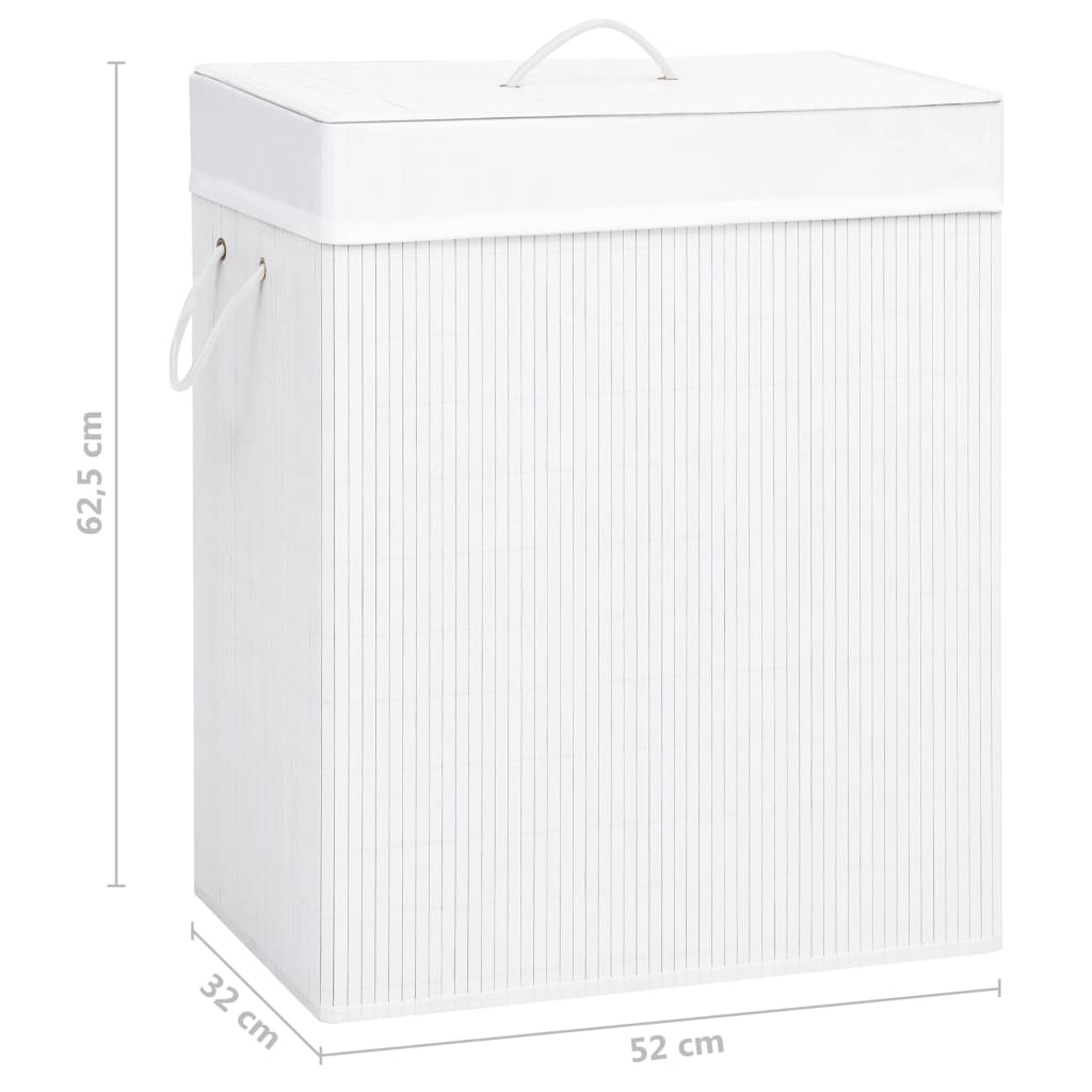 Veļas grozs ar 2 nodalījumiem, balts, bambuss, 100 l