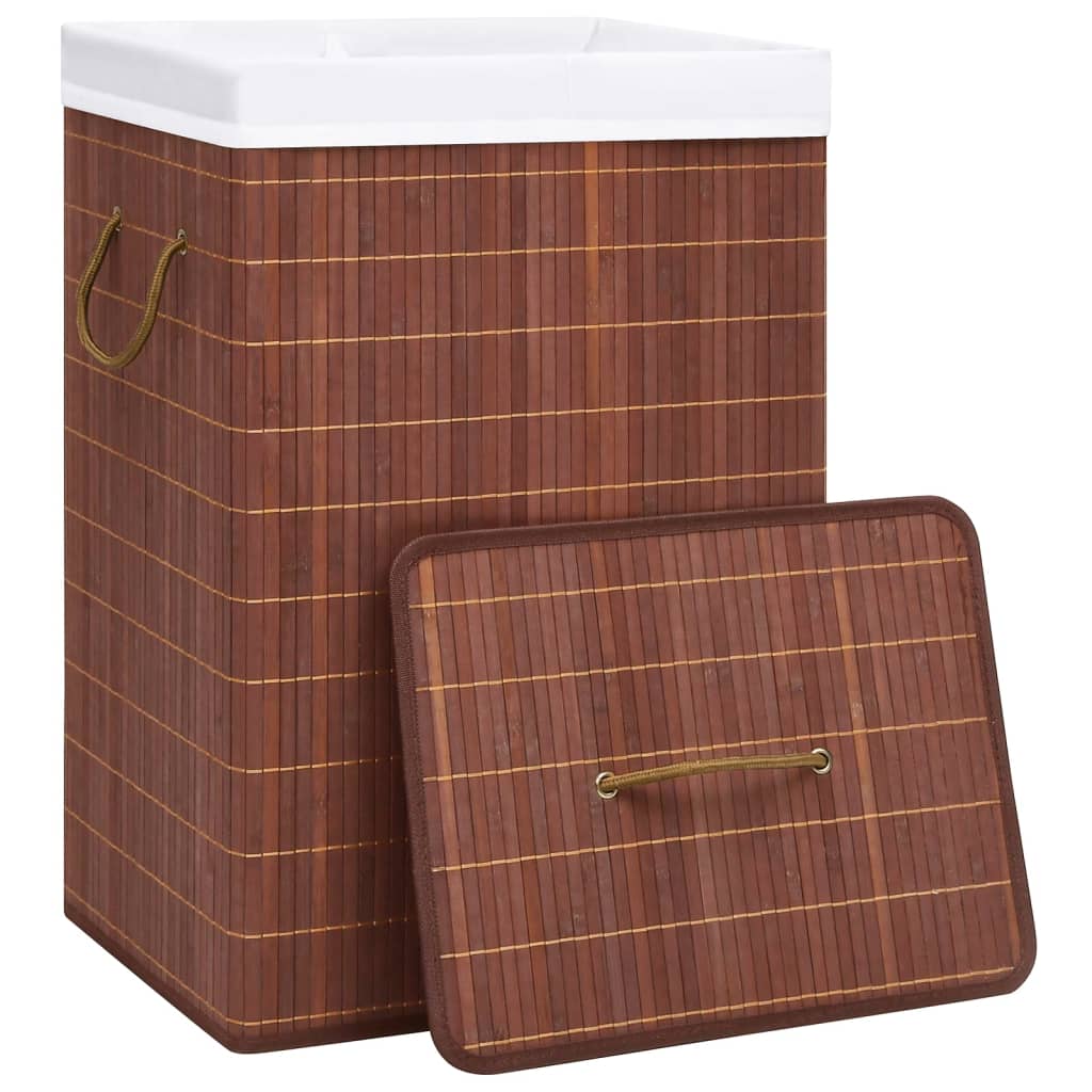Veļas grozs ar 2 nodalījumiem, brūns, bambuss, 72 l
