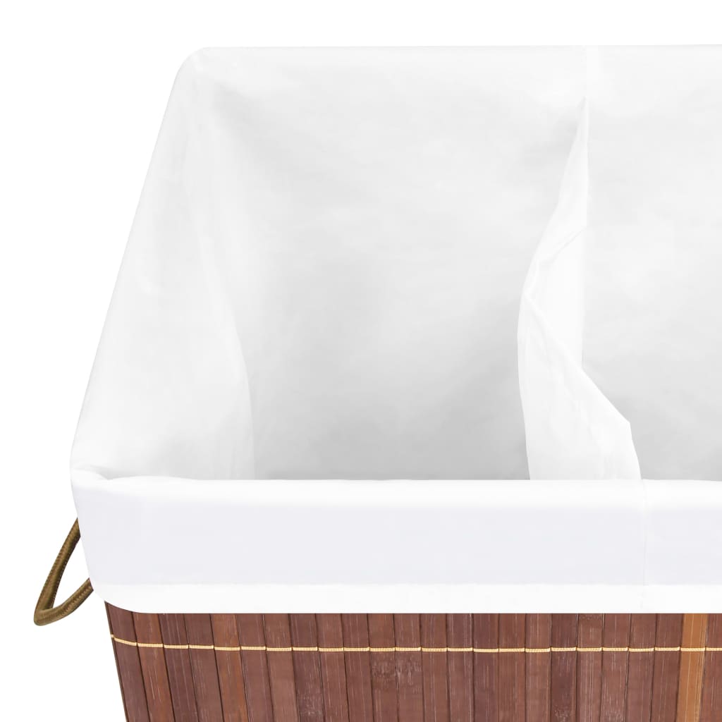 Veļas grozs ar 2 nodalījumiem, brūns, bambuss, 72 l