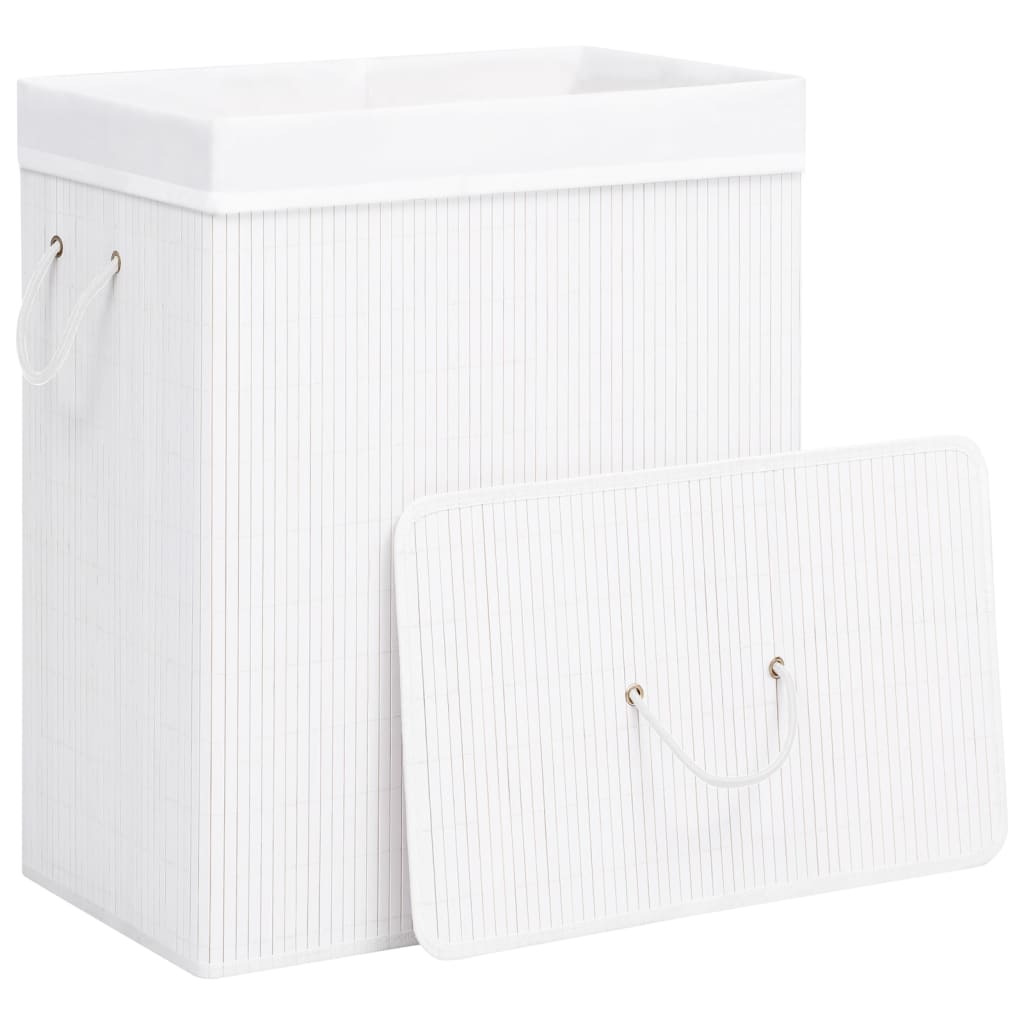 Laundry basket with one compartment, white, bamboo, 83l