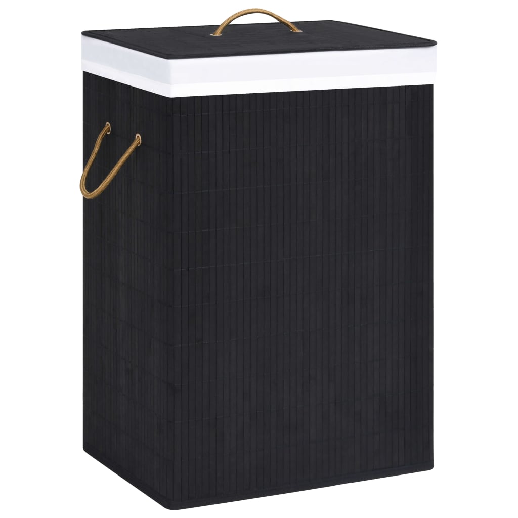 Laundry basket with one compartment, black, bamboo