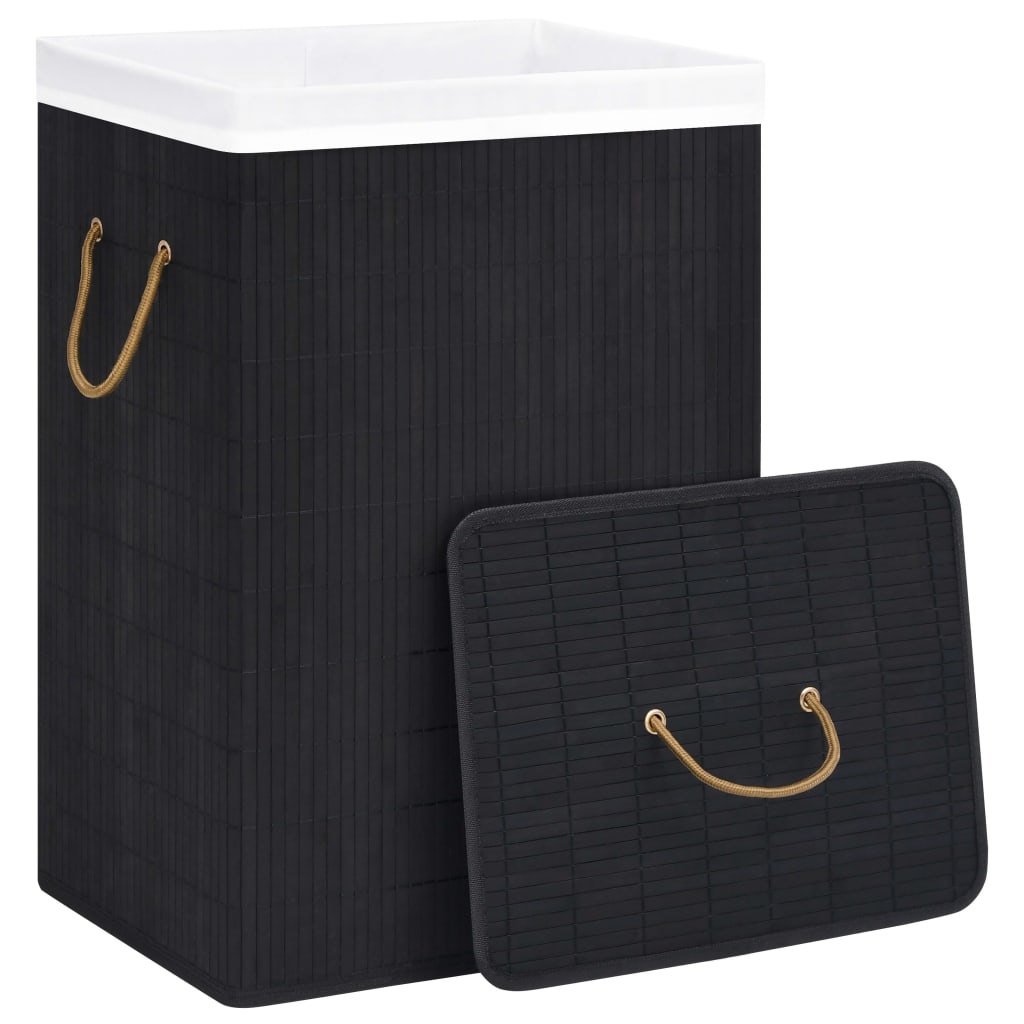 Laundry basket with one compartment, black, bamboo
