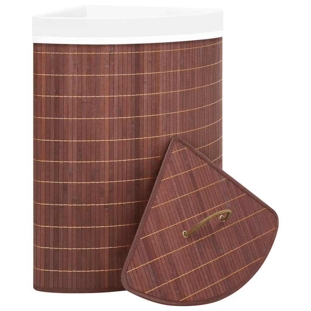 Stūra veļas grozs, brūns, bambuss, 60l